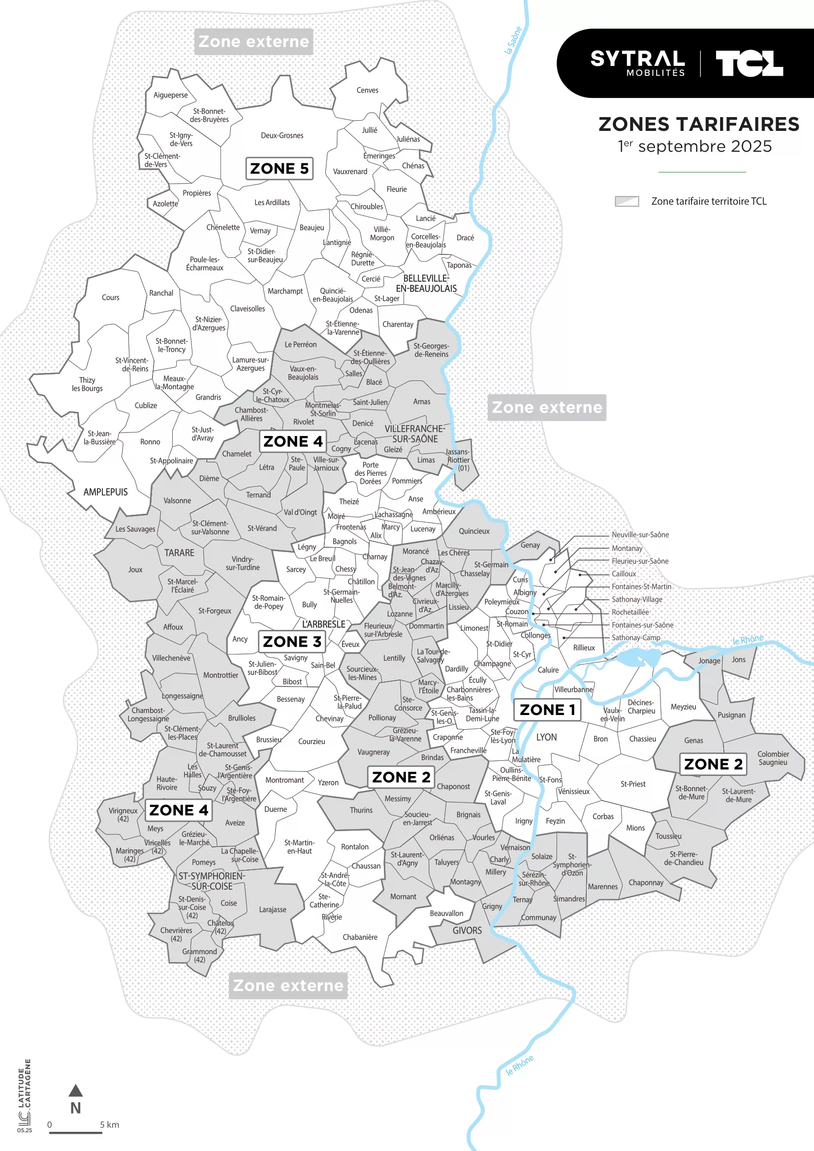 Carte des zones tarifaires TCL